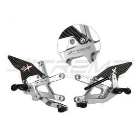 Extreme Components GP EVO REAR SETS KIT FOR KAWASAKI ZX 10 R (2016/2021) (REVERSE SHIFTING) WITH CARBON FIBER HEEL GUARD (SILVER)